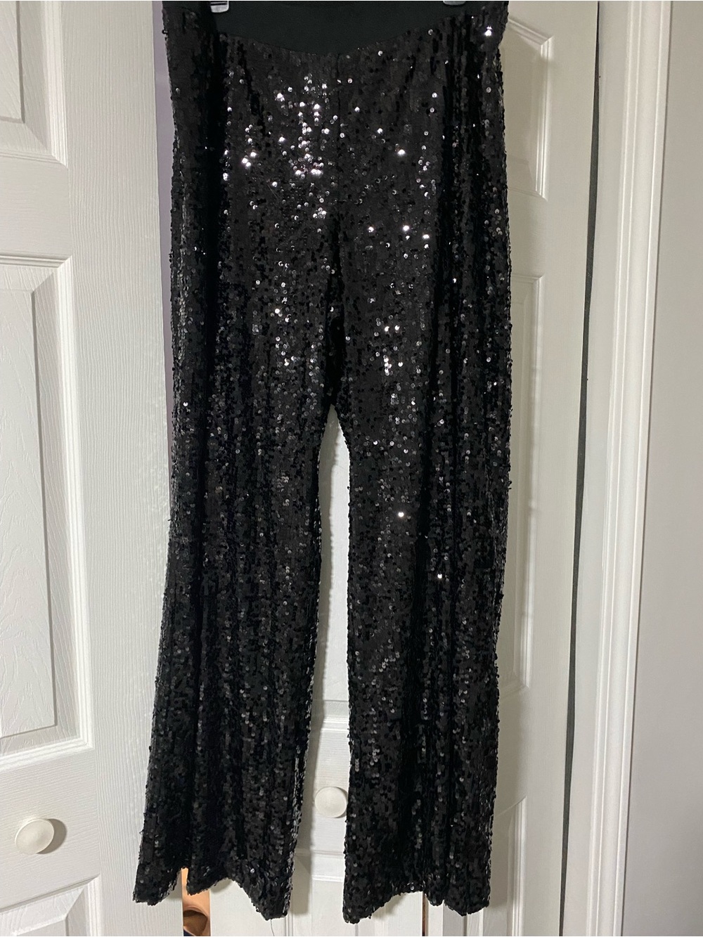 Black Sequin Wide-Leg Pants - Women's Sparkle Trousers